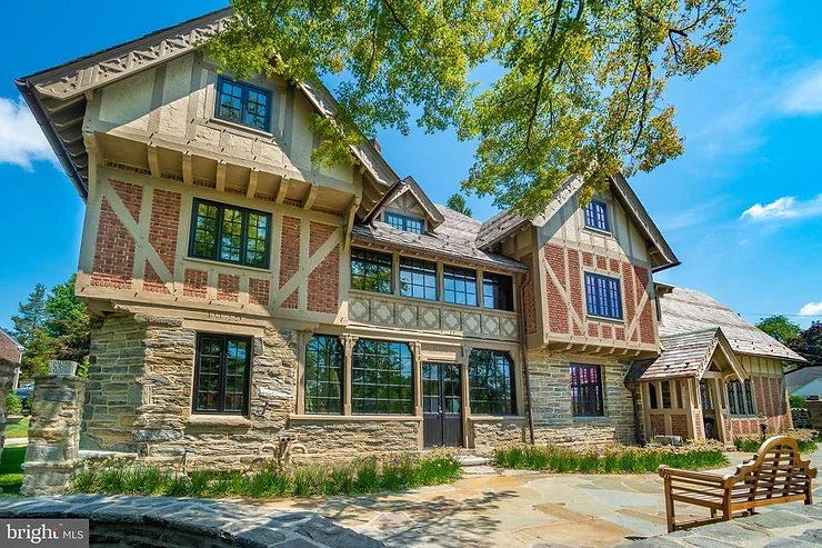 1925 Pennsylvania Tudor With Cathedral Like Interior Complete With Stained Glass For $2.1M!