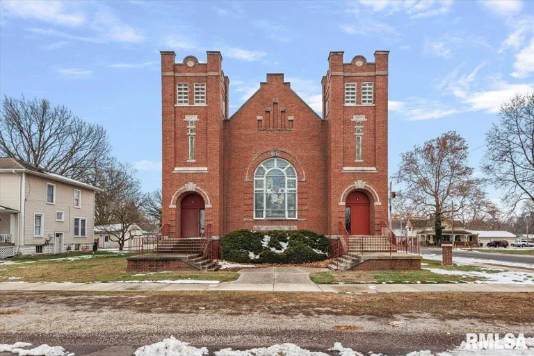 Look at those stained-glass windows!! Historic 1856 church in Illinois. $79,900.